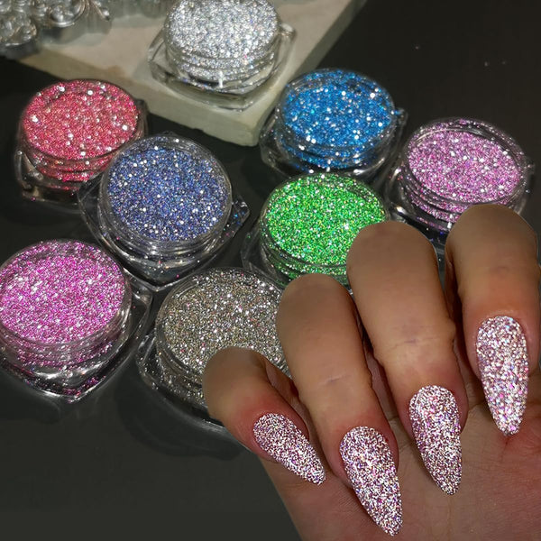Reflective Glitter Powder Set, 8 Colors Sparkle Diamond Nail Glitter Dust, Silver Pink Purple Green Loose Nail Supplies