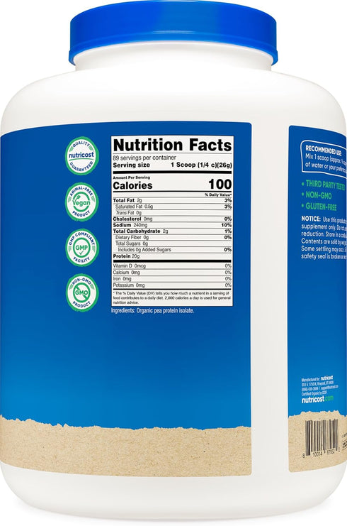 Nutricost Organic Pea Protein Isolate Powder (5LBS) - Unflavored, Certified USDA Organic, Vegetarian Friendly, Gluten