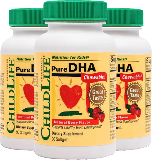 CHILDLIFE ESSENTIALS Pure DHA for Kids, DHA Supplements, Natural Berry, 90 Softgels
