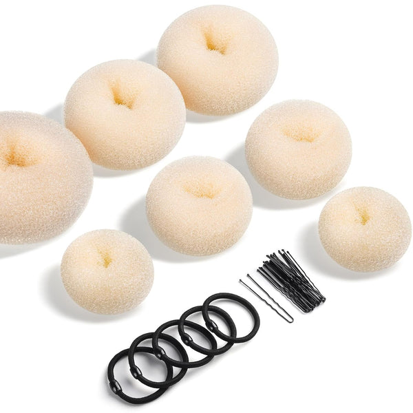 Teenitor Donut Bun Maker Set - Hair Bun Ring with 5 Bands, 20 Bobby Pins & 7 Chignons in Beige