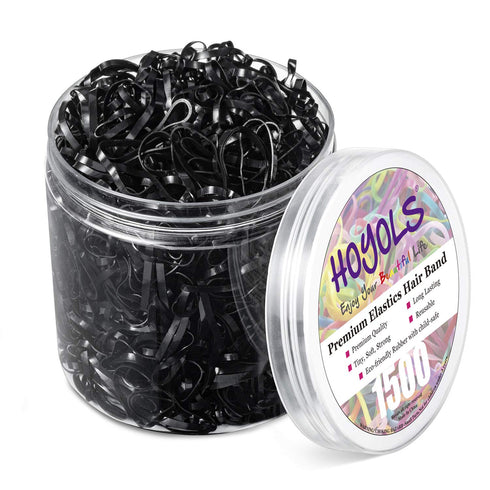 HOYOLS Black Elastic Hair Ties Rubber Bands, Mini Polyband Soft Ponytail Holder for Kids, 1500 Pack