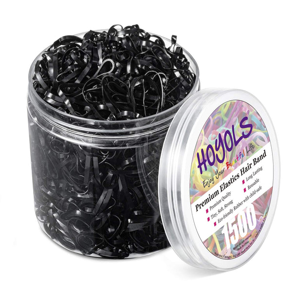 HOYOLS Black Elastic Hair Ties Rubber Bands, Mini Polyband Soft Ponytail Holder for Kids, 1500 Pack