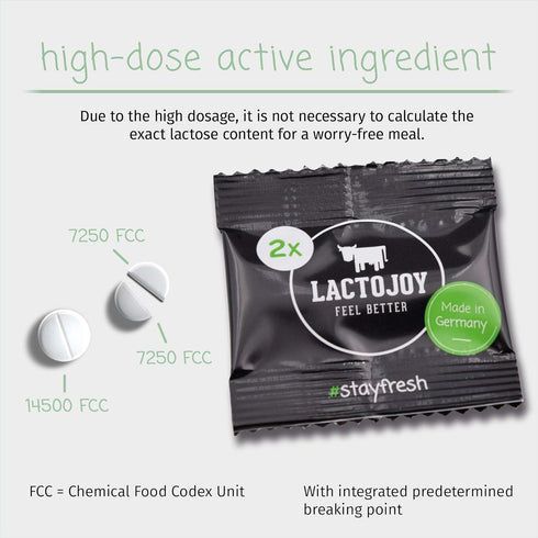 LactoJoy Lactase Pills - Vegan Sample Package of 5 Sachets à 2 Tablets for Lactose Intolerance & Improved Digestion