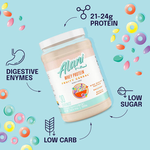 Alani Nu Whey Protein Powder - FRUITY CEREAL Flavor, 23g Protein, Low Sugar & Digestive Enzymes, Meal Replacement