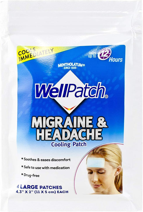 WellPatch Cooling Headache Pads, Migraine Relief, 4 Large Patches - 4.3 x 2 Inch (Pack of 6)