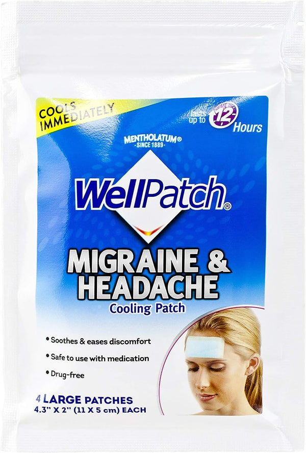 WellPatch Cooling Headache Pads, Migraine Relief, 4 Large Patches - 4.3 x 2 Inch (Pack of 6)
