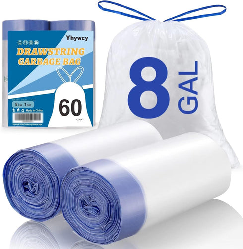 8 Gallon Medium Drawstring Garbage Bags, 60 Count, Thickened Stretchy for Kitchen, Bedroom, Bathroom, Office