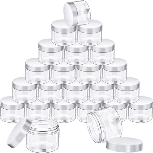 SATINIOR 24 Pieces Clear Plastic Jars with Lids, Round Storage Containers for Beauty Products, 1 oz