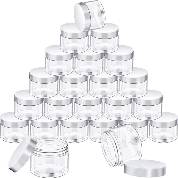 SATINIOR 24 Pieces Clear Plastic Jars with Lids, Round Storage Containers for Beauty Products, 1 oz