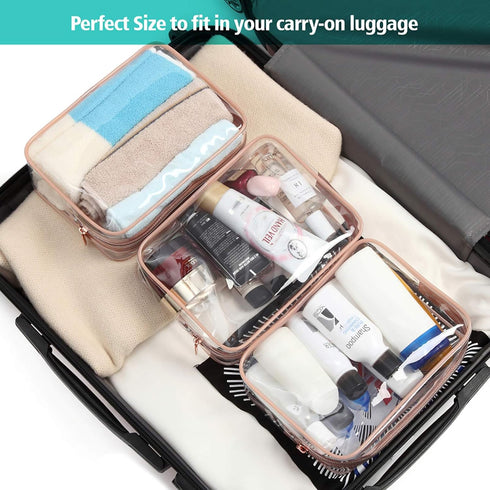 PACKISM TSA Approved Toiletry Bag - Clear Waterproof Makeup Bag, Travel Cosmetic Bag for Women, 3 Pack Carry on