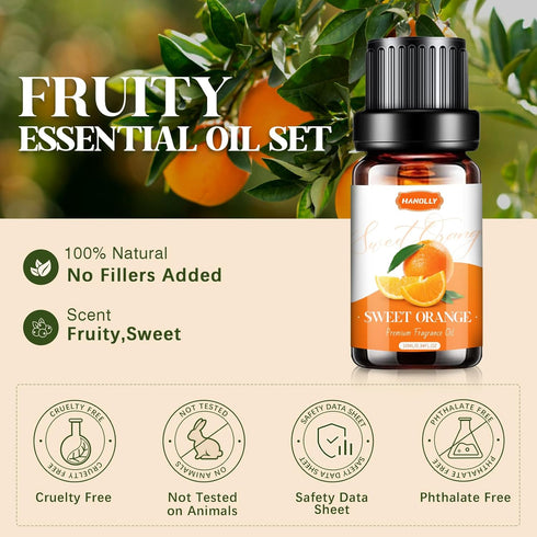 Fruity Essential Oils Set - Aromatherapy Essential Oils Kit for Diffuser, Candle Making, 6 x 10ML Strawberry Coconut