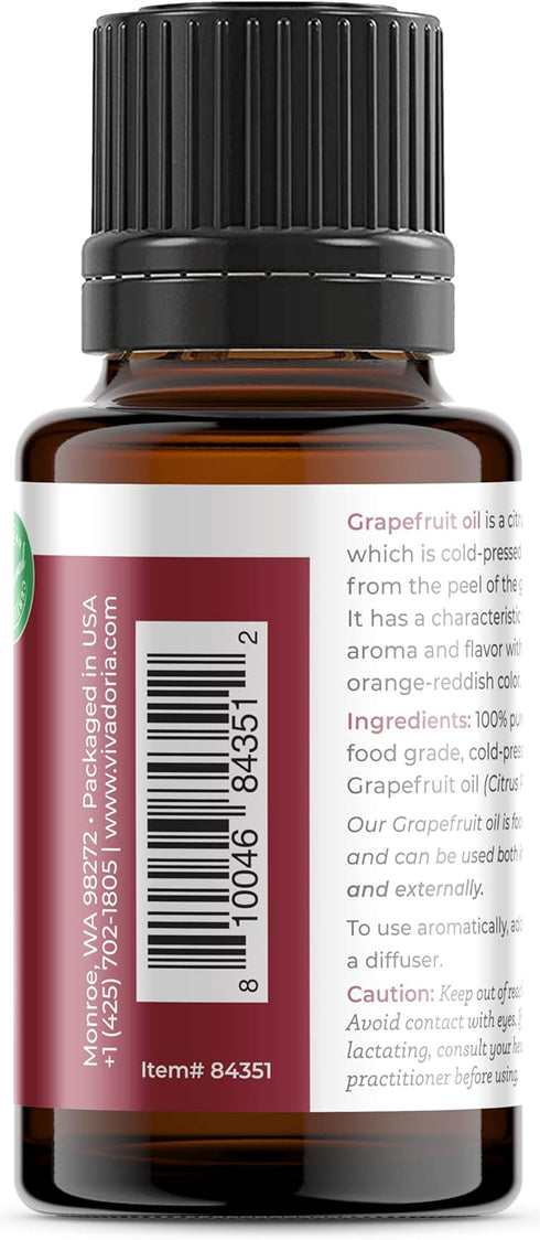Viva Doria 100% Pure Grapefruit Essential Oil, Undiluted Food Grade - 15 ml (0.5 Fluid Ounce)