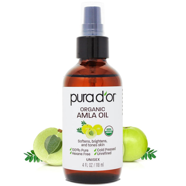 PURA D'OR 4 Oz Organic Amla Oil - 100% Pure USDA Certified Carrier Oil for Hair Growth