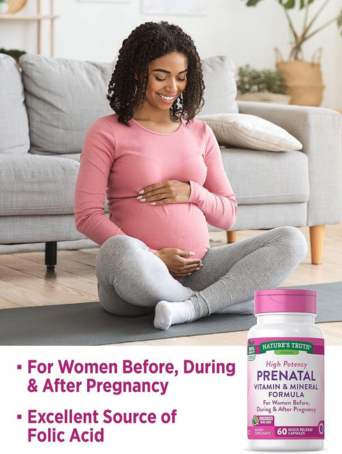 Nature's Truth Prenatal Vitamins with Folic Acid, 60 Capsules, Non-GMO & Gluten Free, Pack of 2
