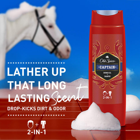 Old Spice Captain Shower Gel and Shampoo for Men - 2-in-1 Shower Gel + Shampoo, Pack of 6 (6 x 250 ml)