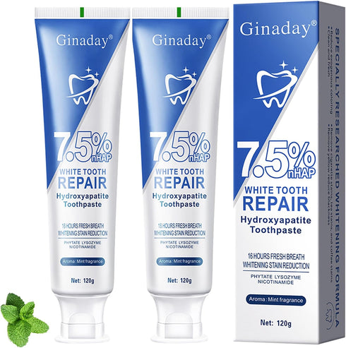 JISKG 2 Pcs Hydroxyapatite Toothpaste 7.5%, Fluoride-Free Nano Hydroxyapatite Toothpaste for Oral Care