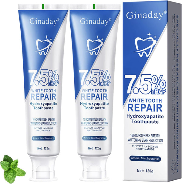 JISKG 2 Pcs Hydroxyapatite Toothpaste 7.5%, Fluoride-Free Nano Hydroxyapatite Toothpaste for Oral Care