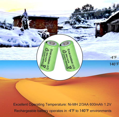 10 Packs 2/3AA Size Rechargeable Batteries, 600mAh 1.2V Ni-MH for Solar Lights (Not AA Standard Size)