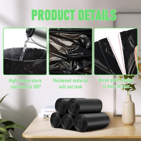 Small Trash Bags, 100 Counts, Black, Thicken Value Pack, 4 Gallon Trash Bags for Bathroom Kitchen