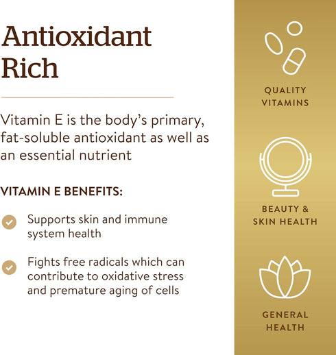 Solgar Vitamin E 670 mg (1000 IU) - 100 Softgels - Natural Antioxidant for Skin & Immune System Support