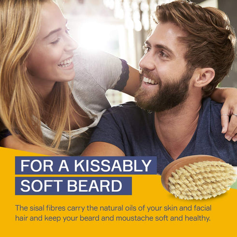 Seven Potions Vegan Beard Brush for Men — 100% Sisal Plant Fibre & Pear Wood with Firm Bristles to Tame/Soften