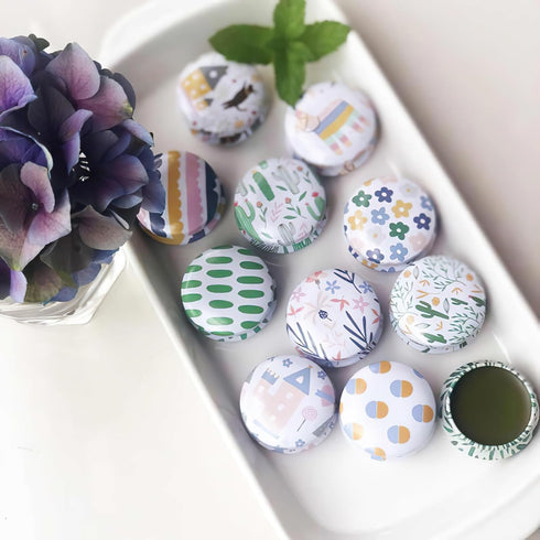 Rarapop 12 Pack Mini Round Reusable Candle Tin Jars with Lids, 20ml Cartoon Travel Empty Container for Lip Balm, Salve,