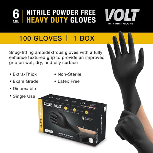 Volt Small 100 Ct. Black Nitrile Disposable Gloves - Food Safe, Micro Textured Cleaning Gloves, Latex Free