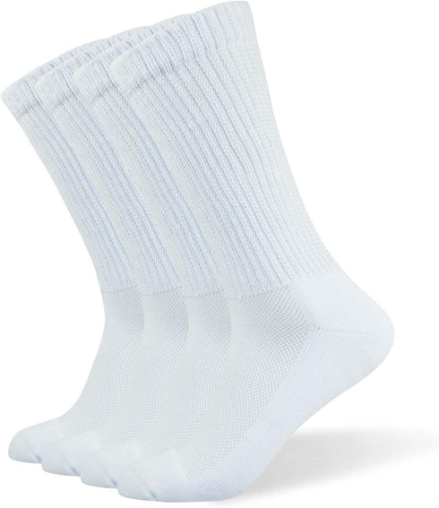 W WELL KNITTING Well Knitting Loose Men's Diabetic Crew Socks,Non-Binding Top,Seamless Toe,Semi Cushion,Breathable Soft Coolmax