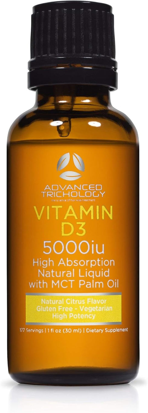Advanced Trichology Vegetarian Liquid Vitamin D3-5000 iu, High Absorption, 6 Month Supply, Gluten Free