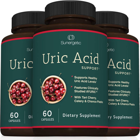 Sunergetic Premium Uric Acid Support Supplement with Tart Cherry, Chanca Piedra, Celery Extract & Turmeric - 60 Capsules