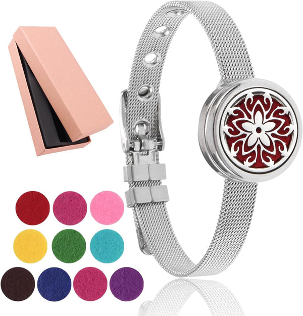 YWLI Essential Oil Diffuser Bracelet with Gift Box Aromatherapy Locket Adjustable Stainless Steel