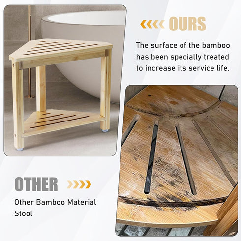 13.8in, Boulphia Shower Foot Rest Bamboo Shower Stool for Shaving Legs, Waterproof Corner Shower Stool with Storage
