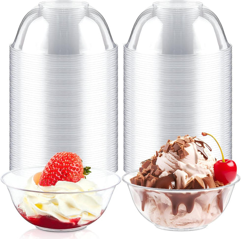 Qeirudu 6 oz Hard Plastic Bowls, 80 Pack Disposable Clear Dessert Bowls for Ice Cream, Fruits, Salad