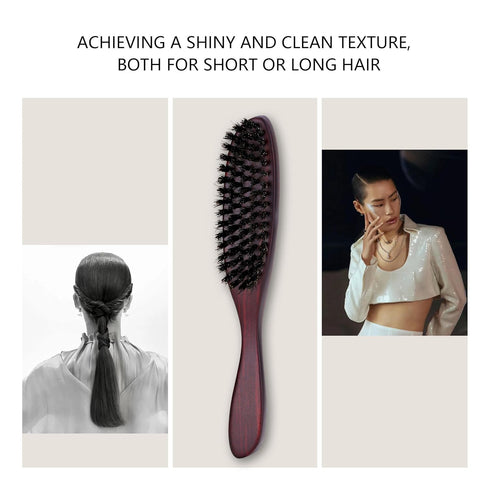 PERFEHAIR Boar Bristle Slick Back Hair Brush - Thick Natural Bristles for Smooth Sleek Styles, Tame Flyaways & Frizz,