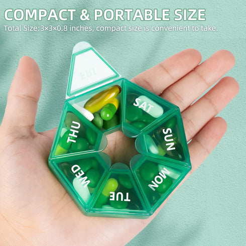 Weekly Pill Organizer 2 Pack - Portable Pill Box Medicine Case - 6 Colors (Seven Day) - Arthritis Friendly (Cyan)