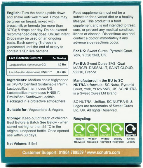 Unified Bacteria: UniBac Probiotics Baby/Infant Drops, 28 Servings, 1.5Bn CFU, Immune & Colic Support for 0-3 Years