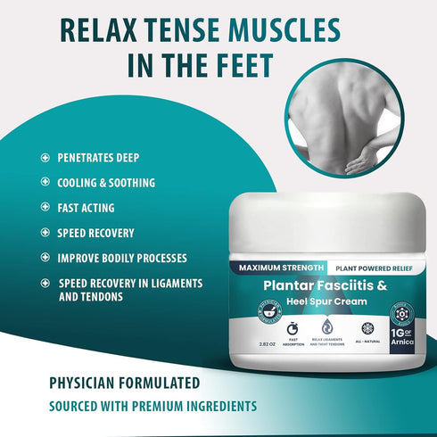 PMT Plantar Fasciitis and Heel Spur Cream – High Concentration of Arnica, Vitamin B6, Menthol, MSM, Glucosamine (2.82