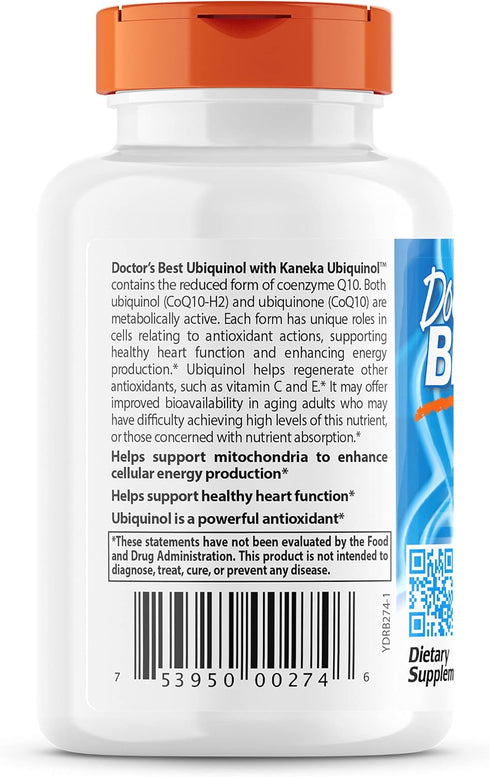 Doctor's Best Ubiquinol Featuring Kaneka QH, Non-GMO, Gluten Free, Heart Health, 200 Mg, 30 Softgels