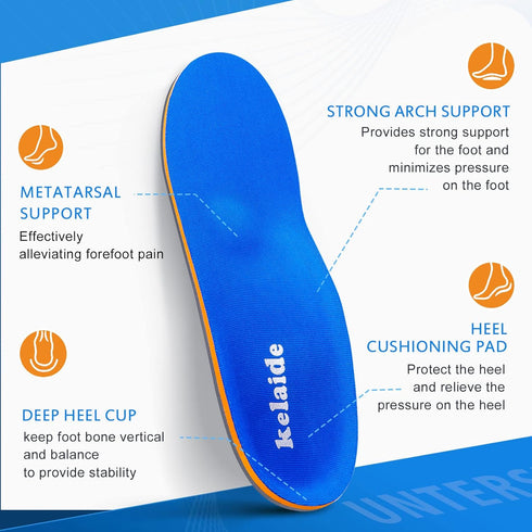 Kelaide Arch Support Insoles for Flat Feet - Comfort Orthotic Inserts for Plantar Fasciitis, Feet Pain (Blue)