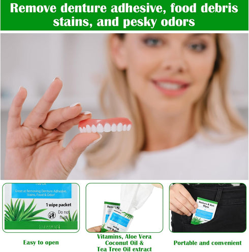 200 Pcs Denture Cleaning Wipes - Refreshes Gums, Deep Cleaning Wipes for Denture Adhesive, Food Debris, Stains