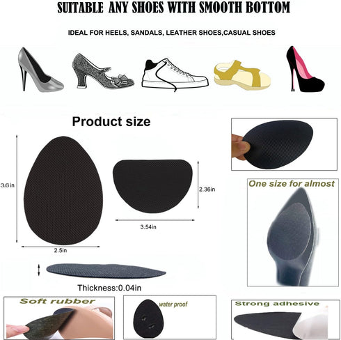 Non-Slip Shoe Pads, Adhesive Sole Protectors for High Heels, Anti-Slip Shoe Grips (Black, 4 Pairs)