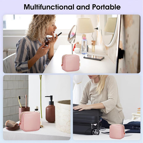 Wandering Nature Small Makeup Bag, Mini Pouch for Purse, Cute Cosmetic Pouch for Women, Eco Vegan Leather (Pink)