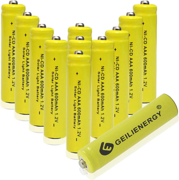 GEILIENERGY Solar Light Batteries AAA NiCd 1.2V 600mAh Rechargeable Batteries for Solar Lamp Garden Lights - Pack of 12