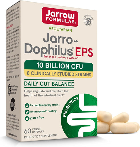 Jarrow Formulas Jarro-Dophilus EPS Probiotics - 10 Billion CFU, Dietary Supplement for Gut Health, 60 Veggie Capsules