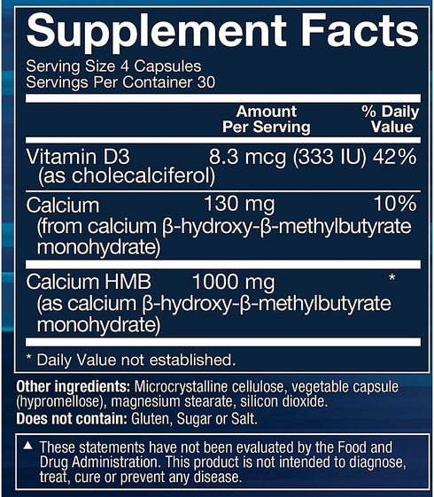 BODYTECH HMB + Vitamin D3 - Supports Muscle Growth and Strength (120 Vegetable Capsules)