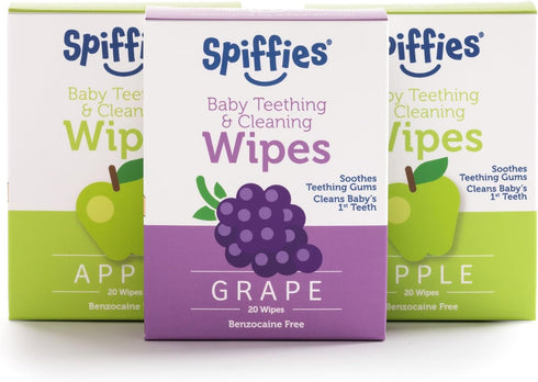 Baby Teeth Wipes - Apple & Grape Flavor Variety, Xylitol-Enriched, 20 Count (Pack of 3)