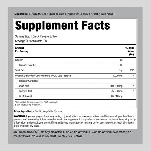 Piping Rock Olive Oil Softgels 1000mg | 240 Count | Extra Virgin Olive Oil | Cold Pressed Supplement | Gluten Free, Non-GMO
