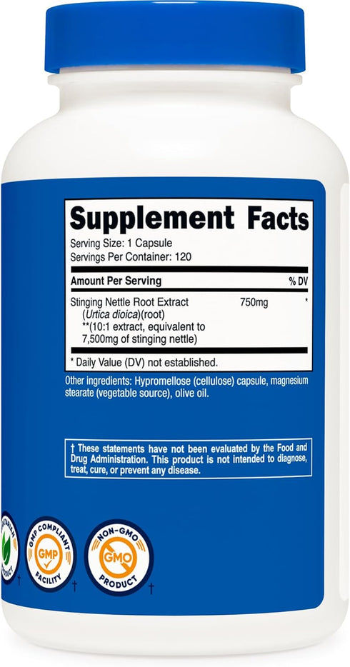 Nutricost Stinging Nettle Root Extract 7500mg, 120 Capsules - Non-GMO, Gluten Free, Vegetarian Friendly (750mg of 10:1