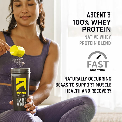 Ascent 100% Whey Protein Powder, Unflavored, 2 lb, Post Workout Whey Protein Isolate, Gluten Free