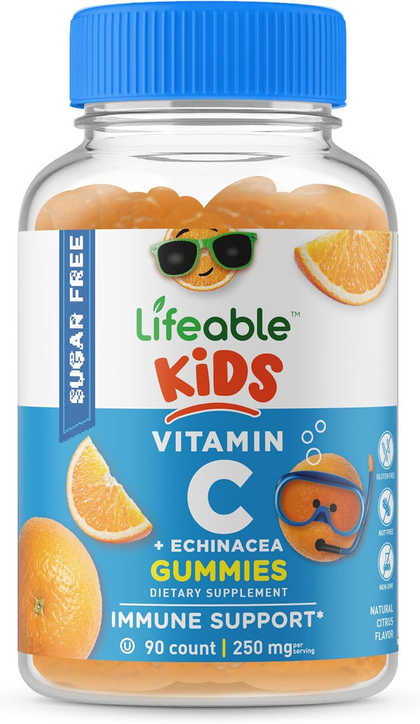 Lifeable Sugar Free Vitamin C for Kids, 250 mg, 90 Gummies, with Echinacea for Immune Support